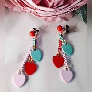 Vintage 80s Colorful Heart Dangle Earrings